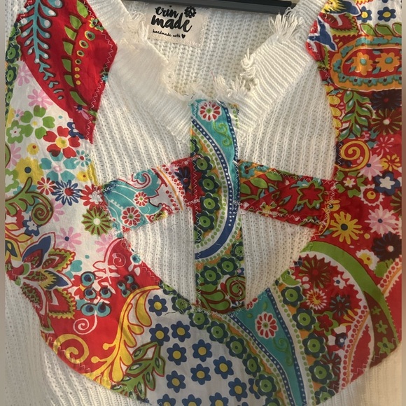 Erin Made Boho Peace Sign Cropped Sweater - Picture 2 of 4